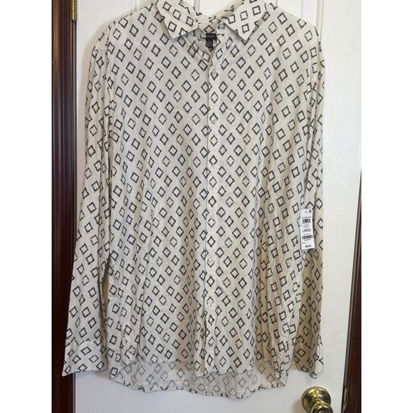 Alfani‎ Fashion Wove Diamond Print Button Down Shirt Long Sleeve Large - Picture 1 of 3